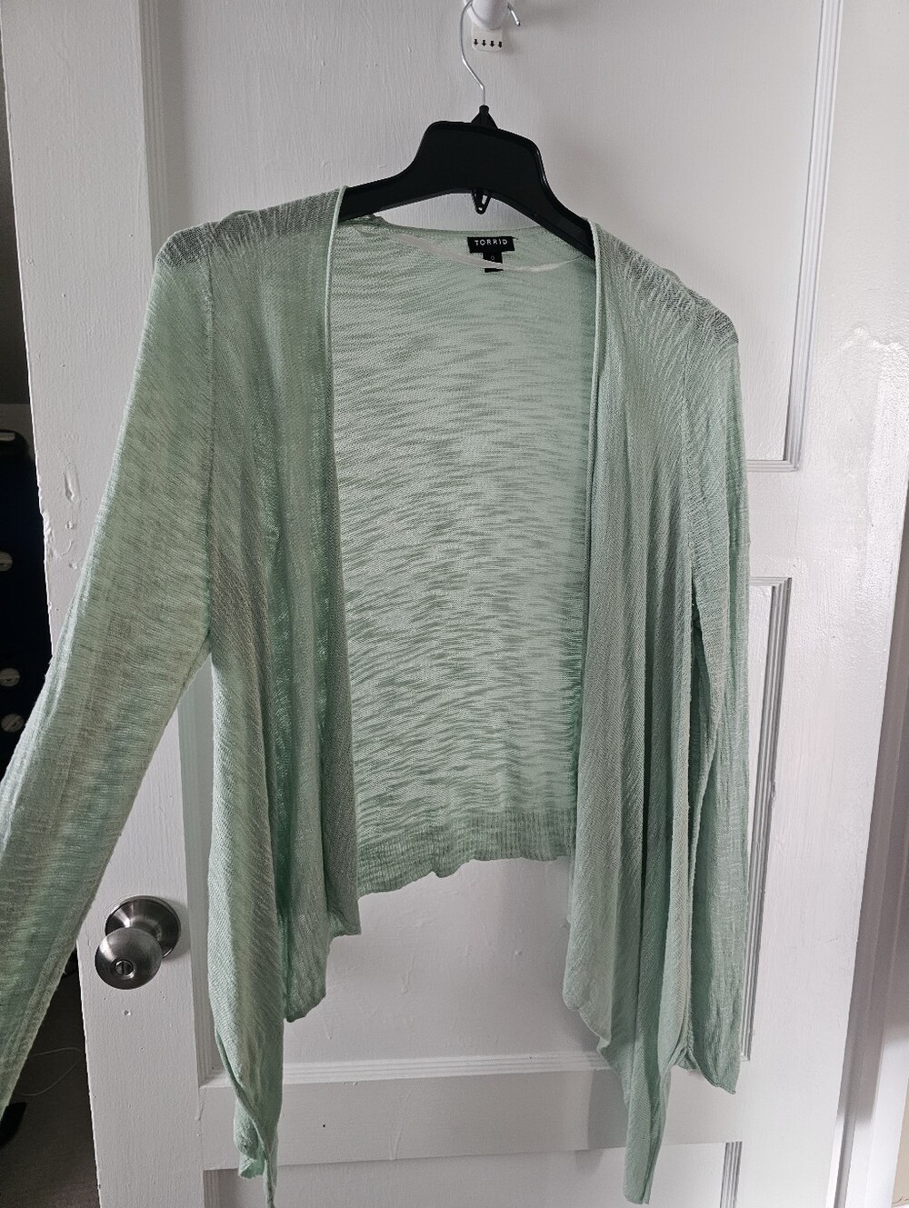 Torrid Mint Open-Front Sub Knit Draped Cardigan - Picture 4 of 7